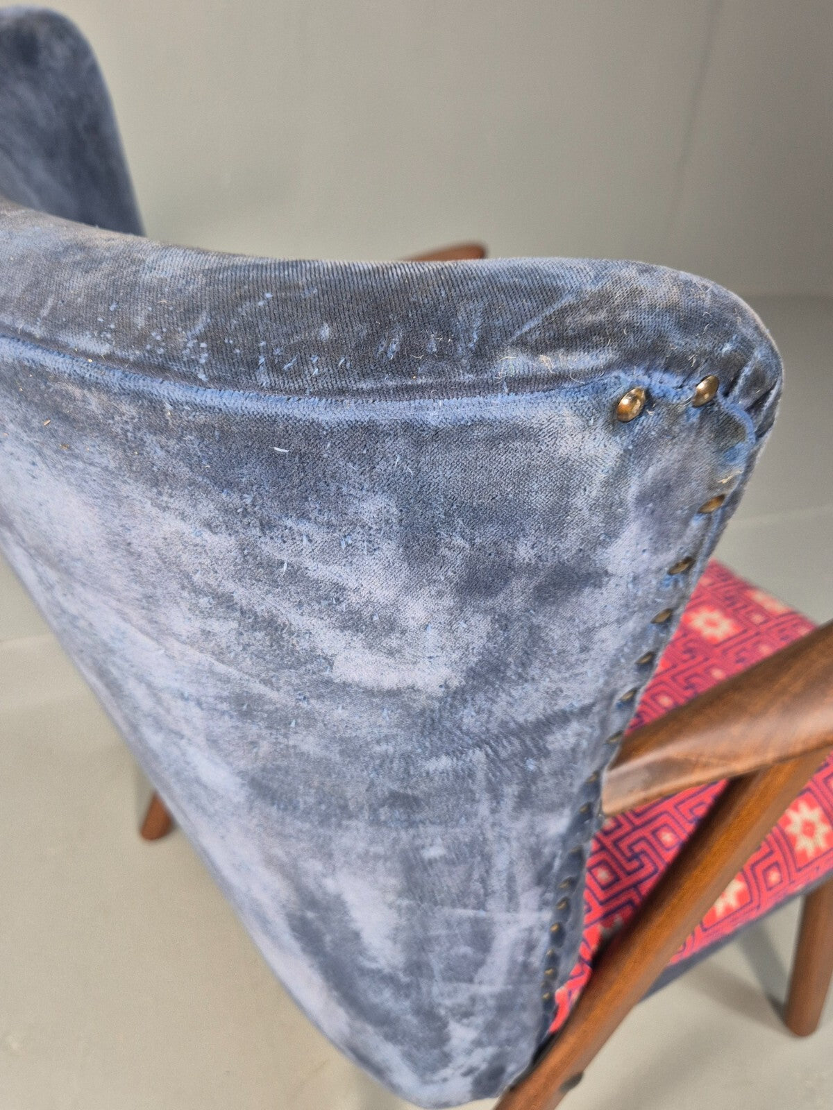 Danish 1960s Armchair Teak Blue Pink Fabric Eran Møbler EB9316 MNOR - UKDK FURNITURE