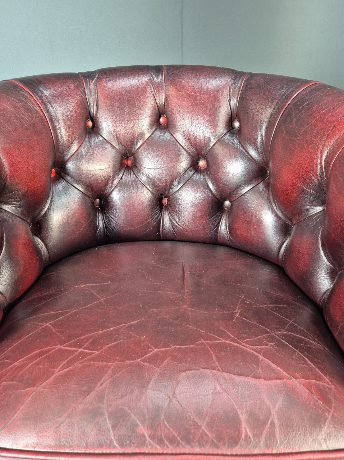 Leather Club Chair Danish Vintage Oxblood Buttoned 1980s Repro EB10756 VLEA15