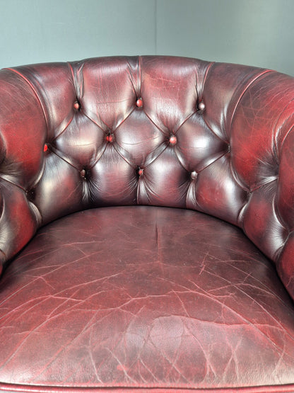 Leather Club Chair Danish Vintage Oxblood Buttoned 1980s Repro EB10756 VLEA15