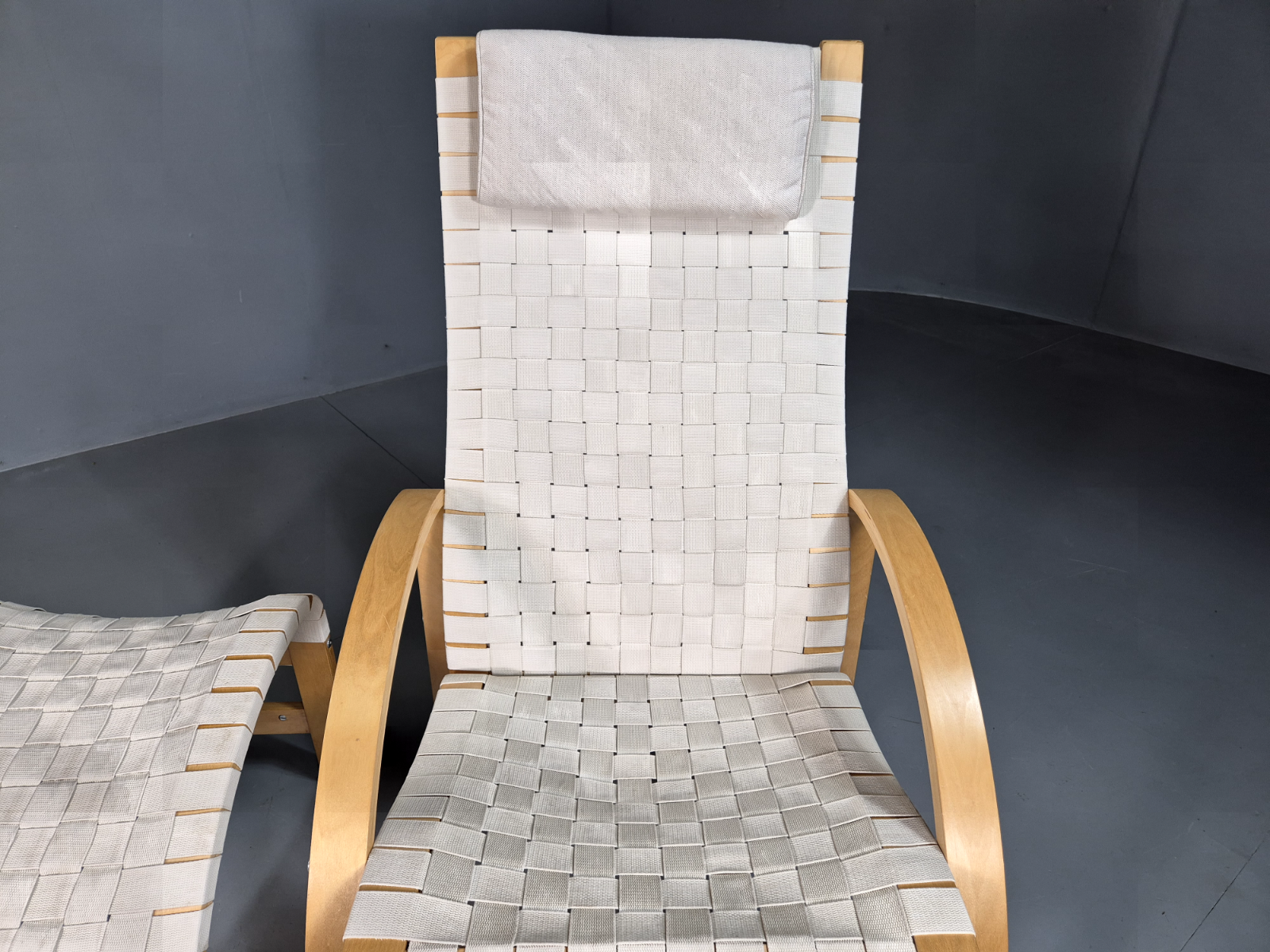 Vintage Danish Lounge Chair Footstool Canvas Bentwood Retro MCM EB7231 MBEN - UKDK FURNITURE