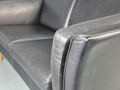Vintage 2 Seater Settee Danish Retro Black leather and Vinyl EB11640  M2SS19