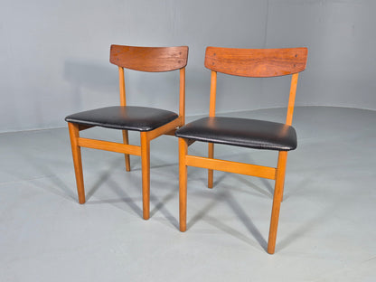 2 Vintage 1960s Dining Chairs Beech Teak and Vinyl Retro Mid Century EB12636