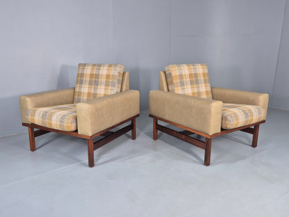 2 Vintage Danish Design Lounge Chairs New Leather and Wool Upholstery 1960s12040