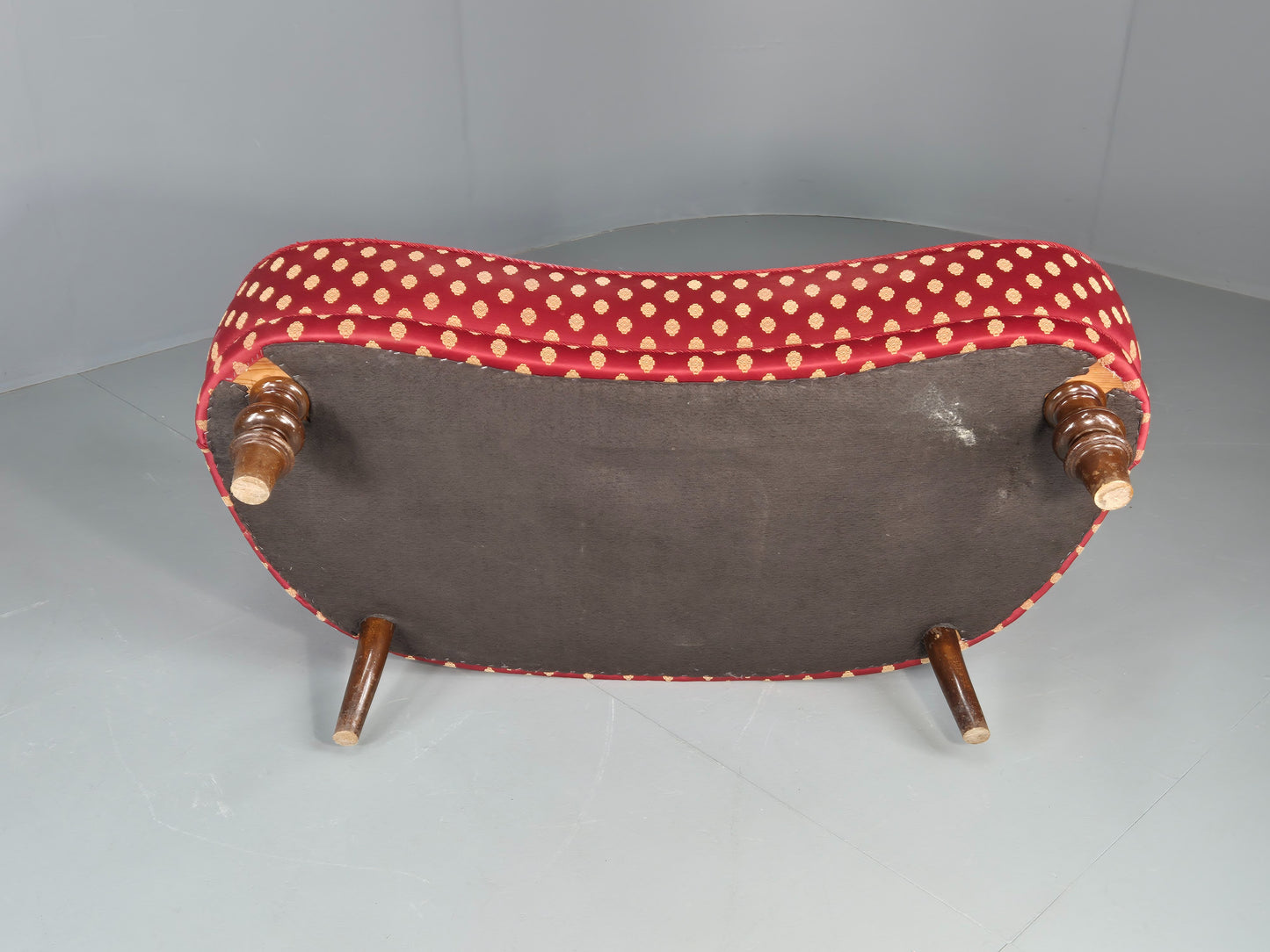Antique 2 Seat Sofa Danish Serpentine curved Form Red Damask 1900s EB12754