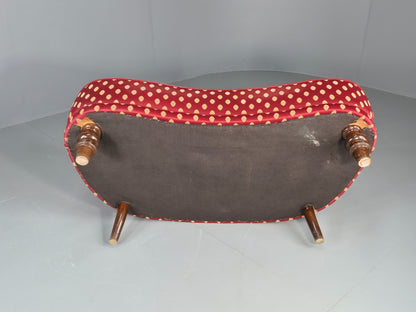 Antique 2 Seat Sofa Danish Serpentine curved Form Red Damask 1900s EB12754