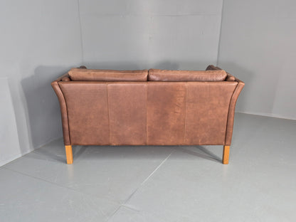 Vintage Mid Century 2 Seater Sofa Danish 1980s Leather Retro EB11636