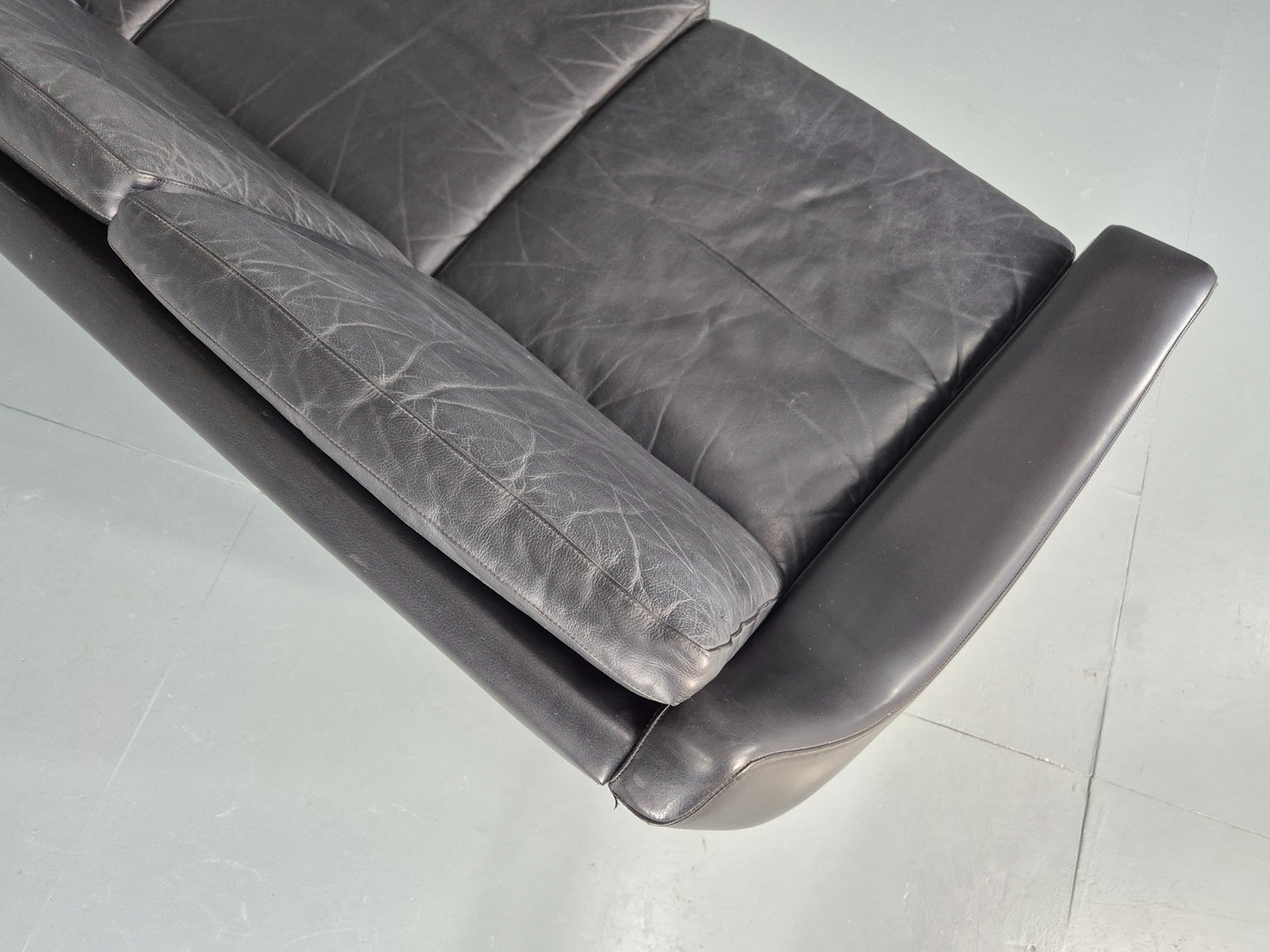 Vintage Mid Century 3 Seater Sofa Black Leather Danish 1960s Retro EB10403