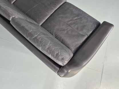 Vintage Mid Century 3 Seater Sofa Black Leather Danish 1960s Retro EB10403