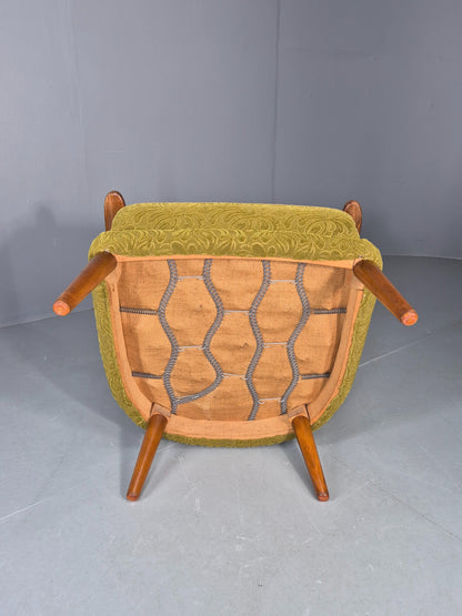 Vintage Danish Lounge Chair Green Floral Moquette Teak Detail MCM Retro EB13040
