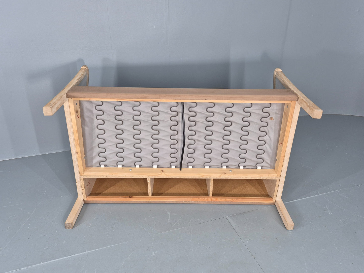 Vintage 2 seater Sofa 1980s Danish Beech Ends Retro Mid Century Modern Eb12561