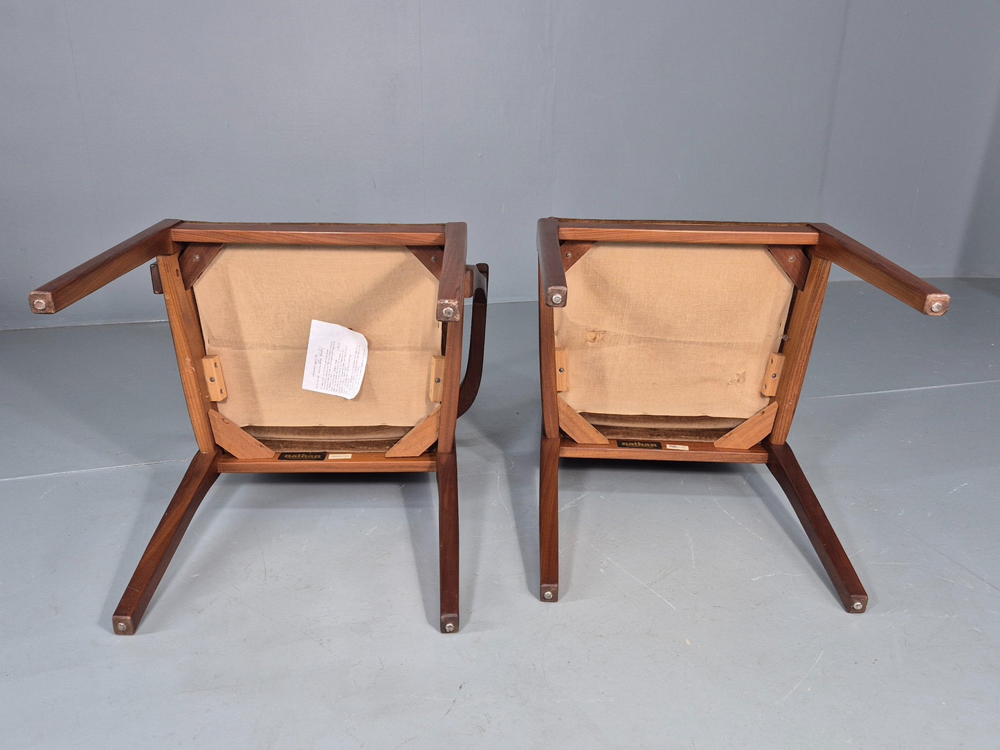 6 Vintage 1970s Nathan Dining Chairs Brown Velour Teak Retro MCM EB11921
