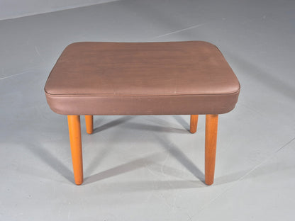 Vintage Danish Mid Century Footstool Brown Vinyl Beech Legs Retro 1960s EB12090