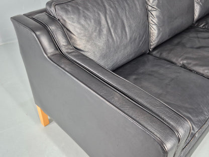 Vintage 3 Seater Sofa Danish Black Leather 1980s Retro MCM Quality EB12434