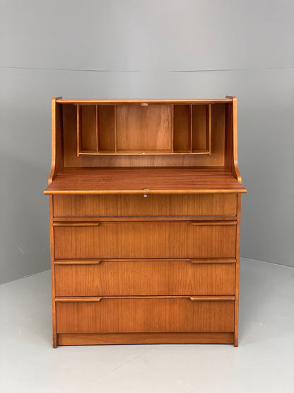 Vintage Teak Writing Desk Bureau 1960s Mid Century Retro Chest Drawers EB12829