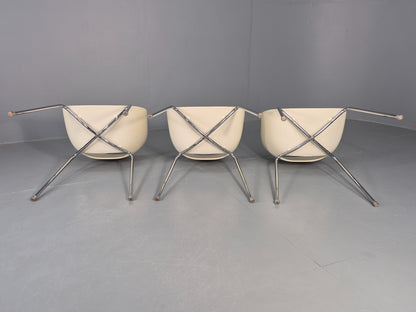 3 Vintage Orbit Chairs Moulded Plastic and Chrome Modern Design EB12131