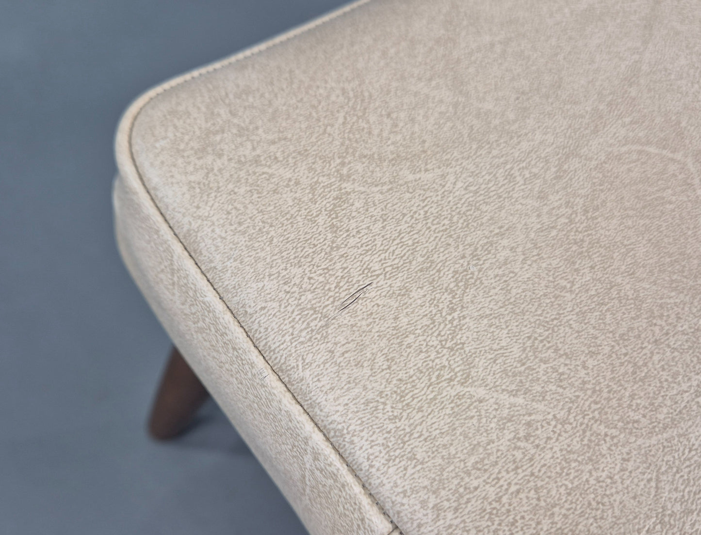 Vintage Mid Century Footstool Danish Cream Vinyl Beech Legs 1960s Retro 12052