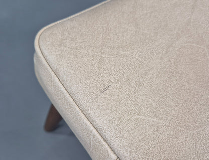 Vintage Mid Century Footstool Danish Cream Vinyl Beech Legs 1960s Retro 12052