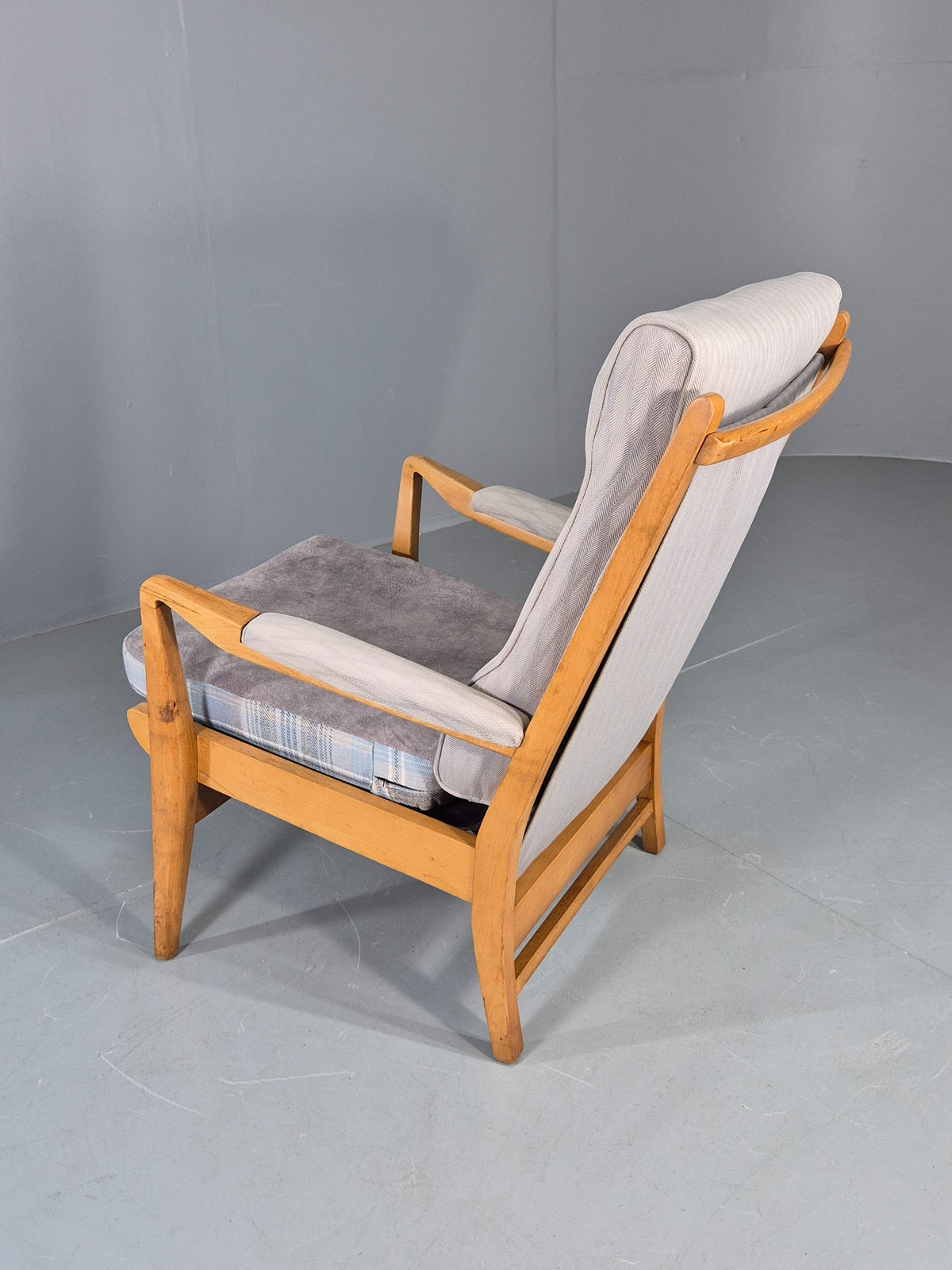 Vintage Cintique Lounge Chair Beech Frame Mid Century Retro Blue Fabric EB11947