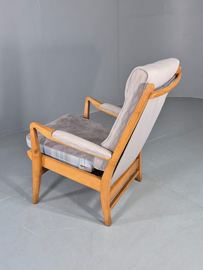 Vintage Cintique Lounge Chair Beech Frame Mid Century Retro Blue Fabric EB11947