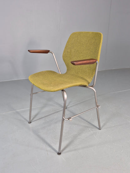 Vintage Mid Century Office Chair Danish Duba Green, Steel and Teak 1970s EB07907