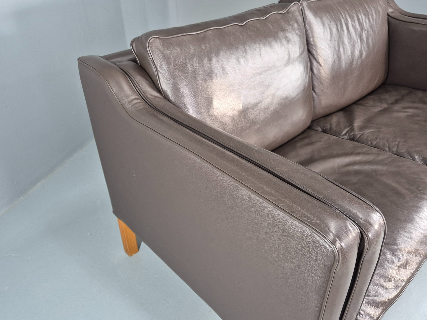Vintage 2 Seater Sofa Danish Brown Leather 80s Retro MCM Mogensen Style EB12431