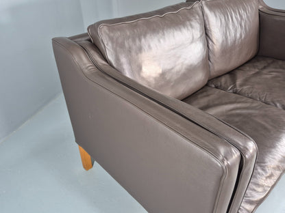 Vintage 2 Seater Sofa Danish Brown Leather 80s Retro MCM Mogensen Style EB12431