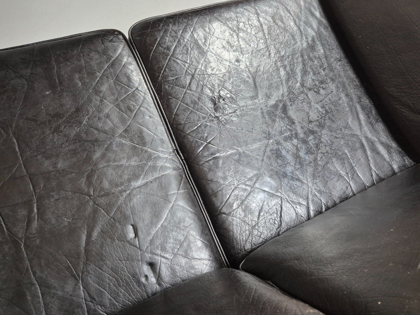 Vintage 2 seater sofa Danish Mid Century Black Leather Retro 1970s EB09407