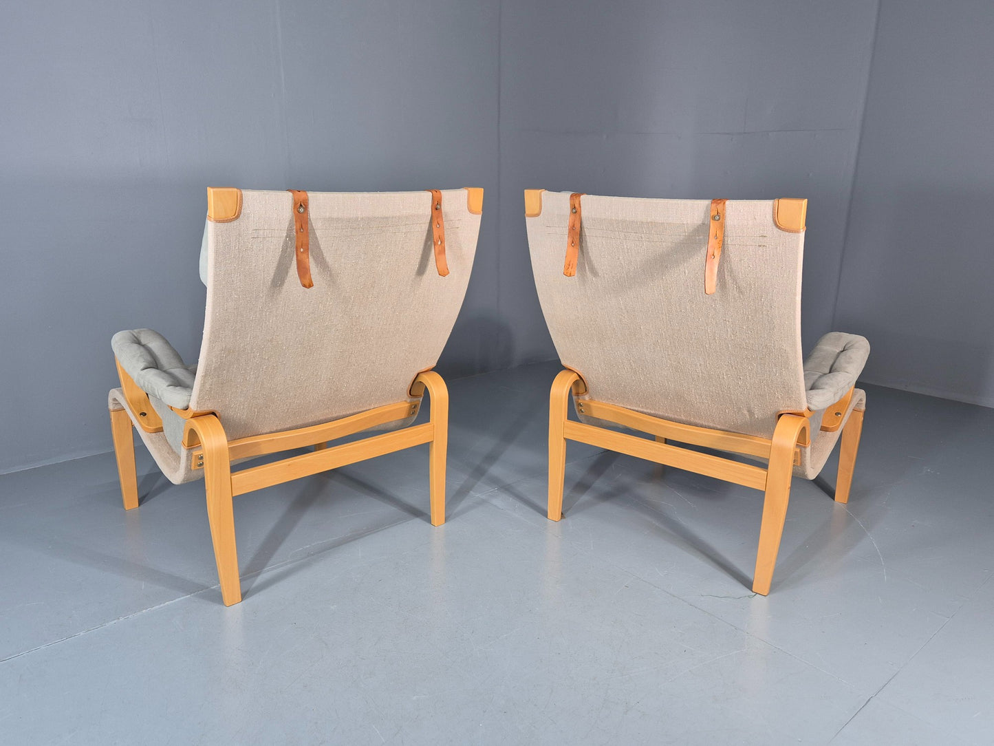 2 Pernilla Lounge Chairs Sweden Vintage Bruno Mathsson Blue Grey EB11336