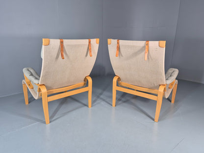 2 Pernilla Lounge Chairs Sweden Vintage Bruno Mathsson Blue Grey EB11336