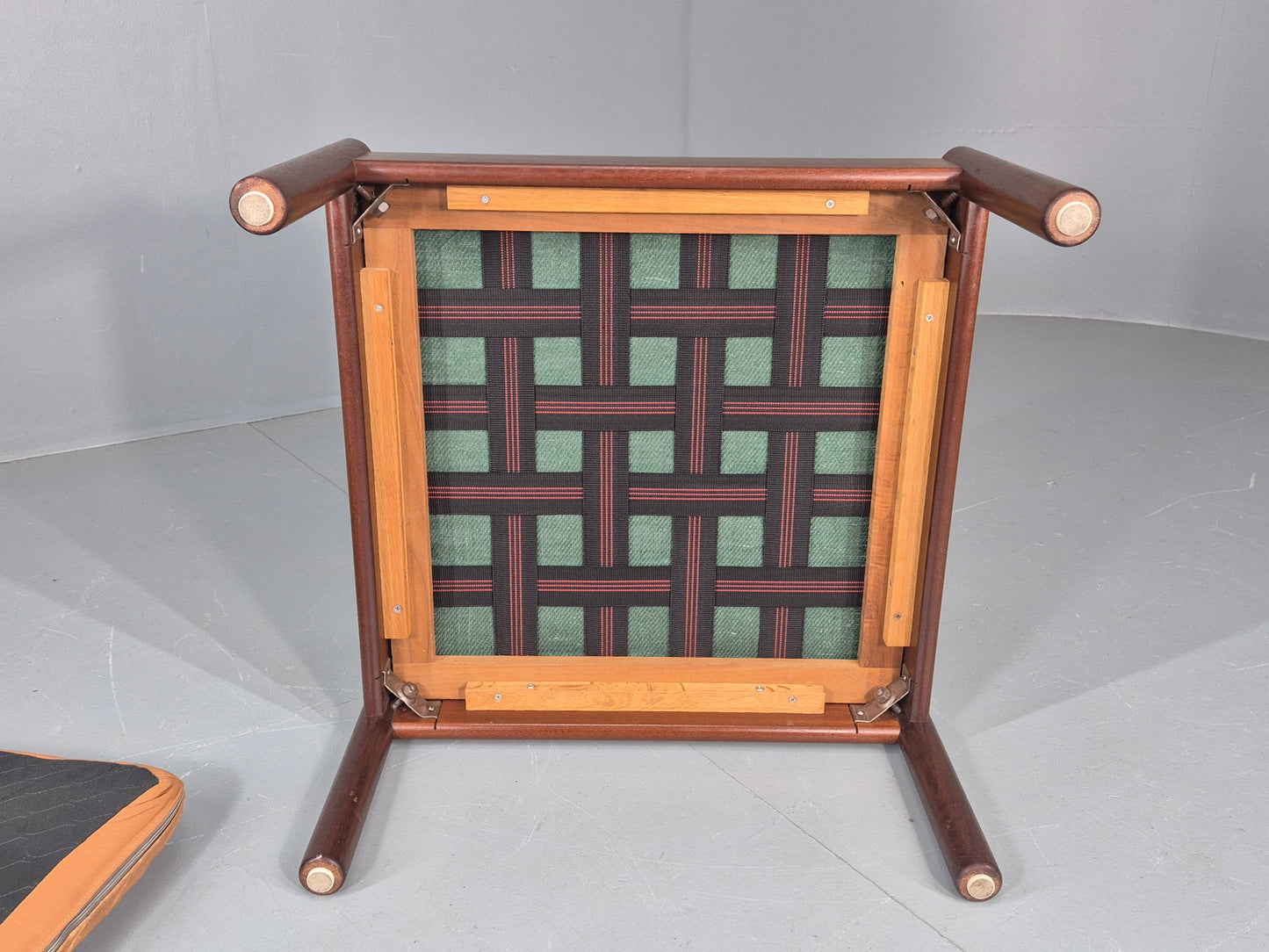 Vintage Danish Mid Century Footstool Leather upholstered Hard Wood Frame EB12009