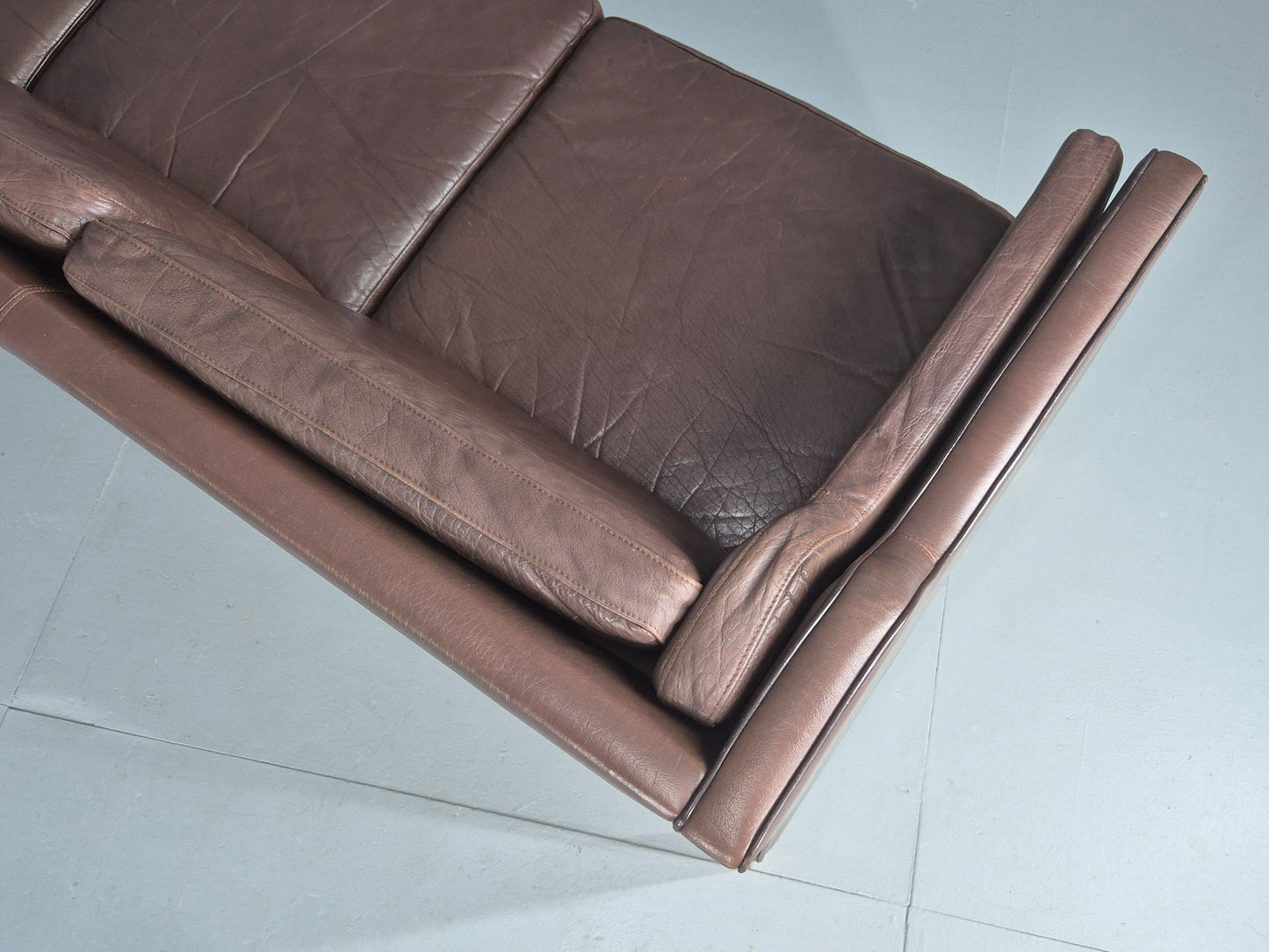 Vintage 3 Seater Sofa Danish 70s Brown Leather Retro Mid Century Modern EB12424