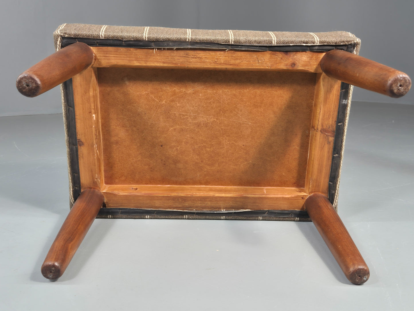 Vintage Mid Century Danish footstool  Taupe Stripe Teak Legs Retro 1960s  EB12024