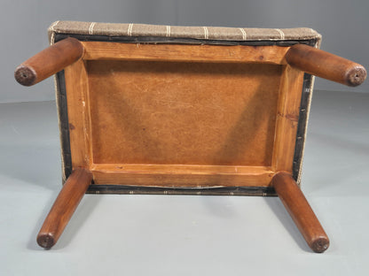 Vintage Mid Century Danish footstool  Taupe Stripe Teak Legs Retro 1960s  EB12024