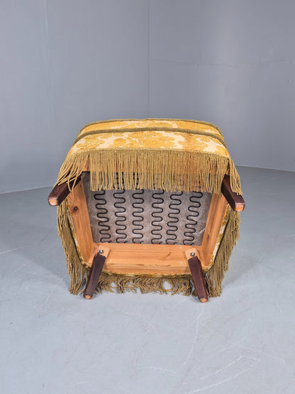 Vintage Danish 1970s Bedroom Tub Chair Gold Floral Flock Tassels EB12685