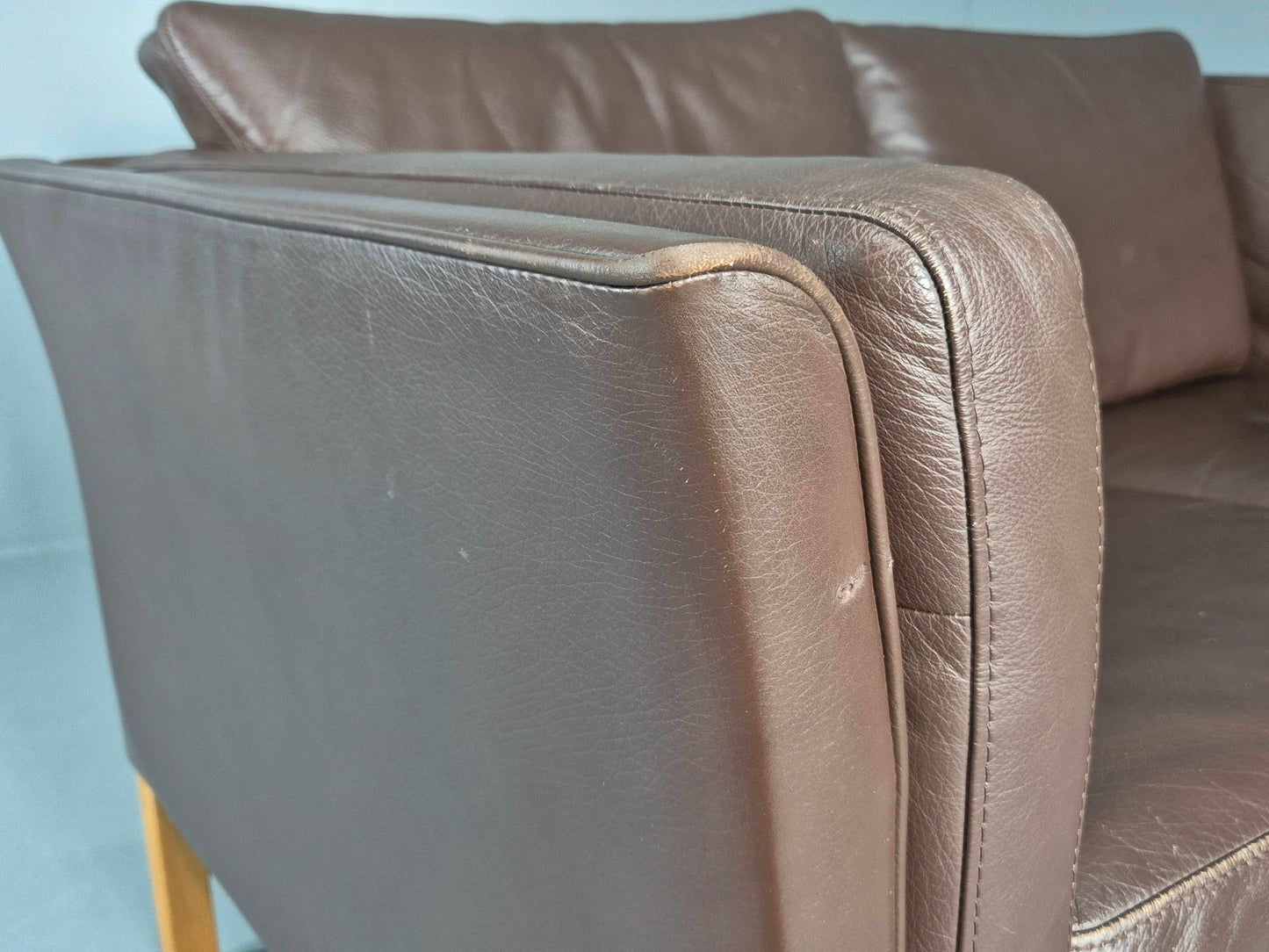 Vintage Danish 2 Seater Sofa Vemb Brown Leather 1970s Retro MCM  EB12408