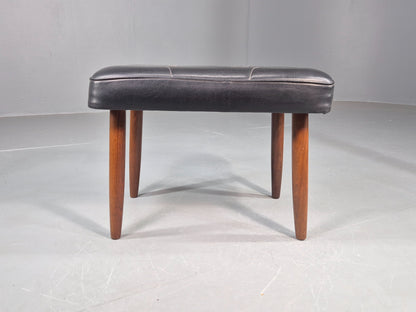 Vintage Mid Century Footstool Danish Black Vinyl Teak Legs 1960s Retro EB12012