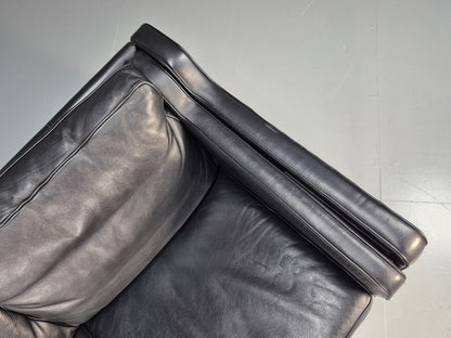 Vintage 2 Seater Sofa Black Leather 1980s Retro Mid Century Style EB08614