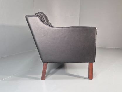Vintage 3 seater Sofa Mid Century Skippers Black Leather Retro 1970s EB12172