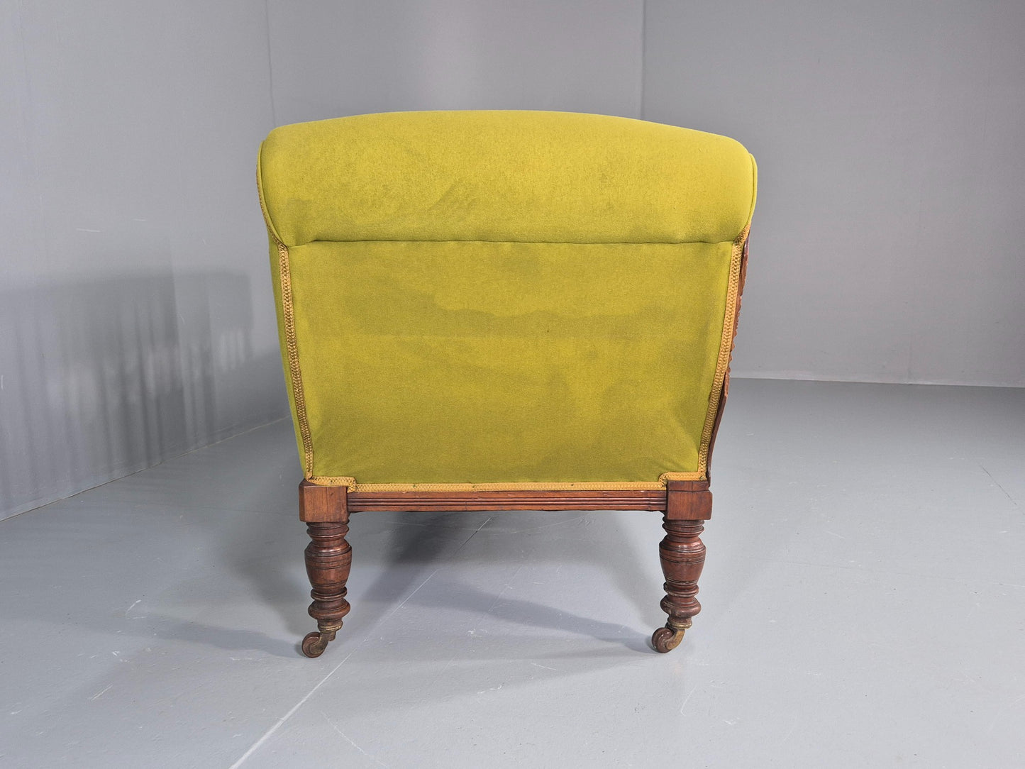 Edwardian Antique Chaise Lounge Green Velvet Velour Oak Frame  EB12458