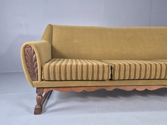 Vintage Danish 3 Seater Sofa 1970s Green Wool on Oak Frame Retro EB12752