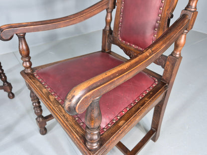 2 Antique Baroque Revival Oak Throne Chairs Late 19th Century EB12259