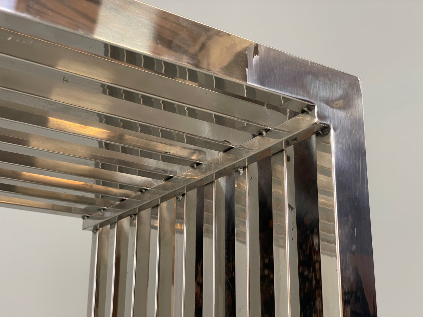 Chrome Slatted Console Table Style Of Eichholtz Modern Steel EB12887