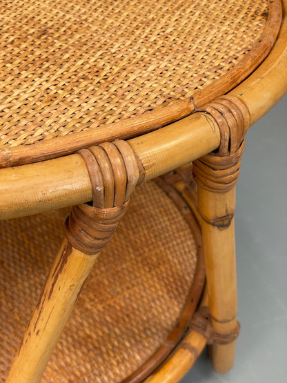 Vintage Rattan Side Table Cane Frame Mid Century Retro Round EB11881