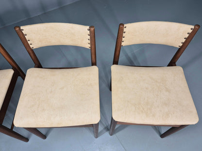 4 Vintage Scandart Dining Chairs Cream Vinyl Teak Frame 1960s MCM Retro EB12188