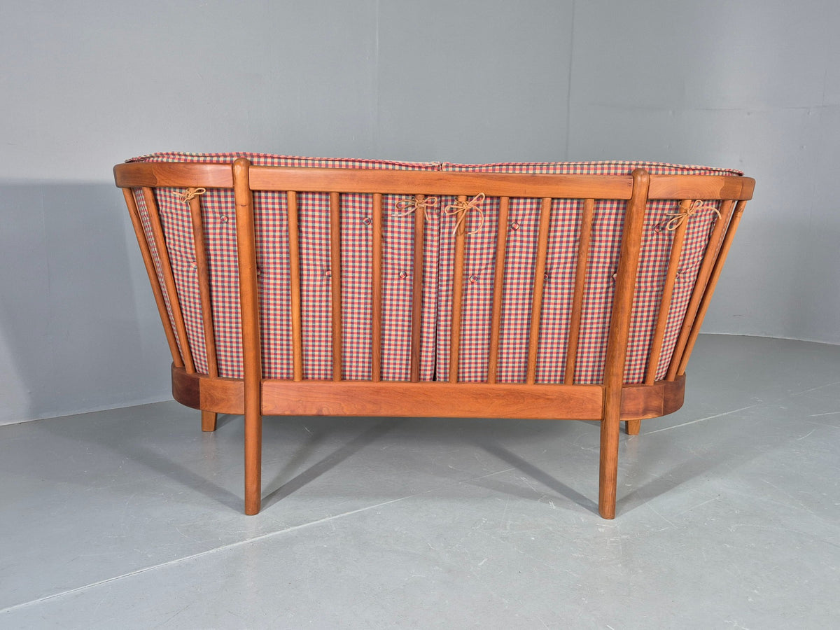 Vintage Stouby 2 Seater Sofa Stick Back Frame With Check Cloth Cover MCM EB10349