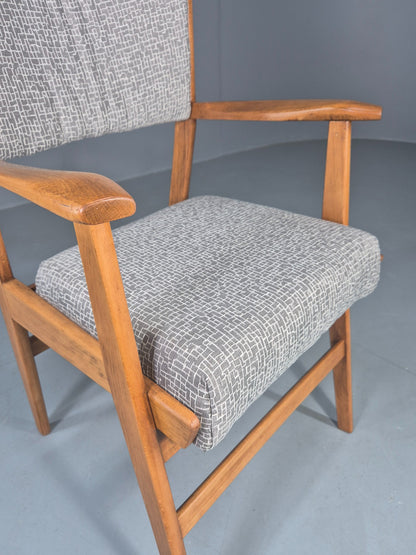 Vintage Mid Century Elbow Chair with New Upholstery 1950s Retro EB12983