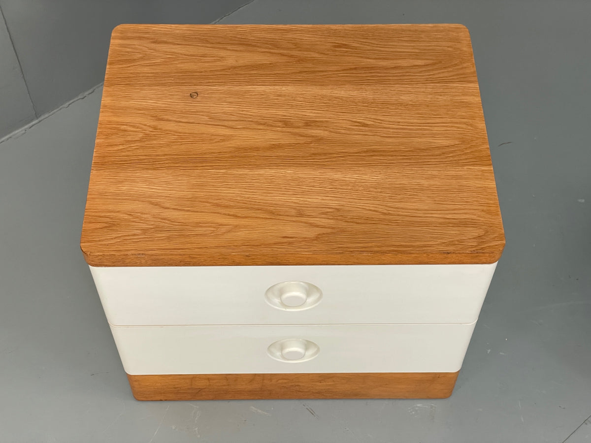 Vintage Bedside Cabinets Pair Stag White Retro 1980s Drawers Oak Top EB12956