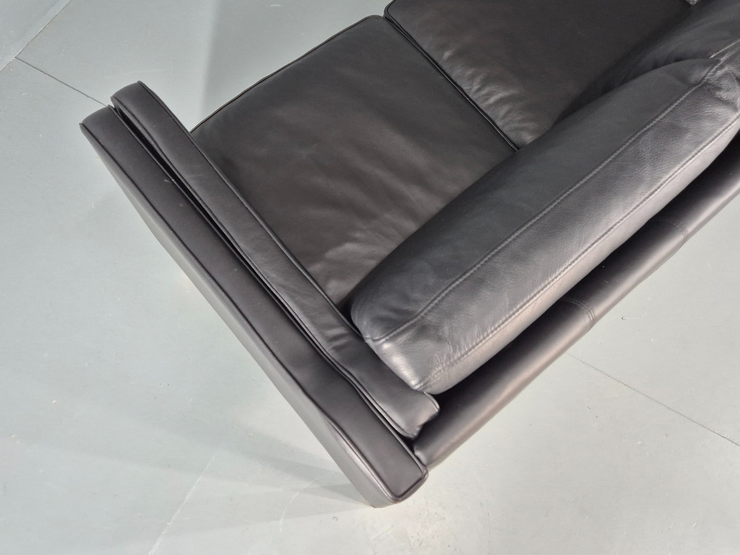 Vintage 3 Seater Sofa Danish Black Leather 1980s Retro Mid Century Style EB11938
