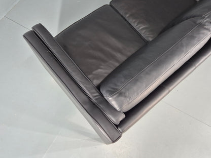 Vintage 3 Seater Sofa Danish Black Leather 1980s Retro Mid Century Style EB11938