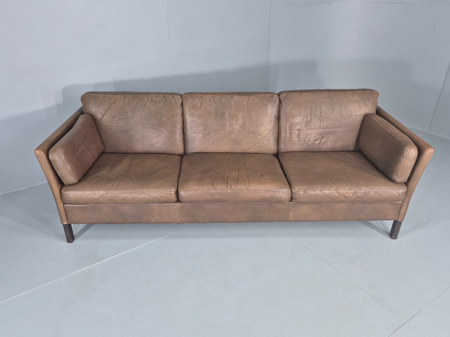 Vintage Thams 3 seater Sofa 1970s Denmark Leather Upholstery Retro MCM EB12446